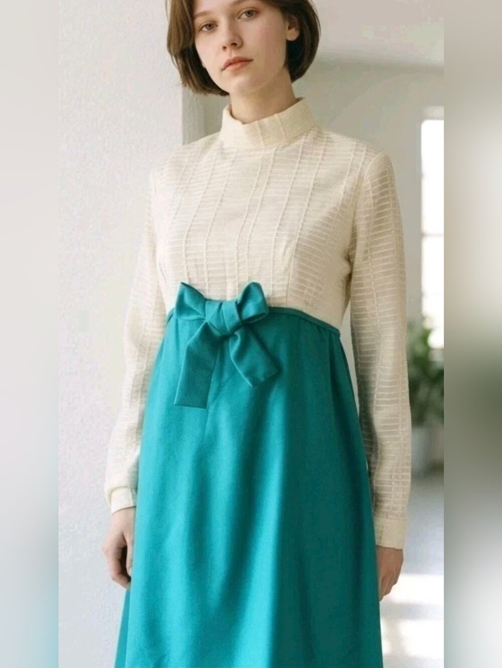 Vintage 1970s SATIN & KNIT Party EMPIRE Dress8